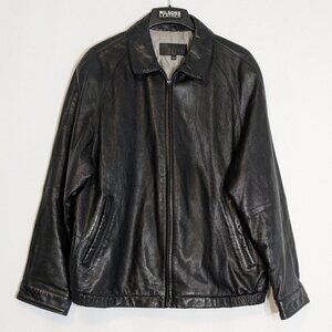 BRANDINI LE COLLEZIONI Black Soft Leather Coat Jacket; Men Size L